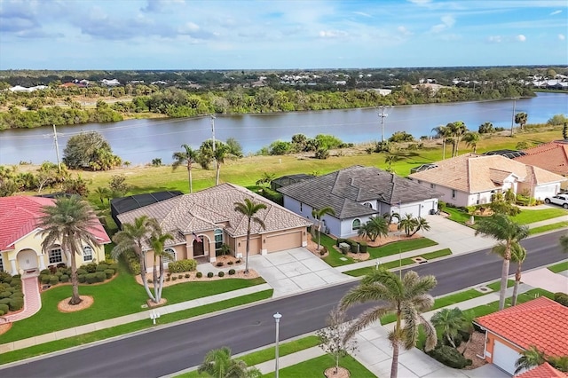 aerial view with a water view