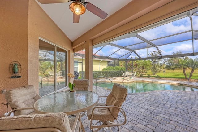 unfurnished sunroom with lofted ceiling