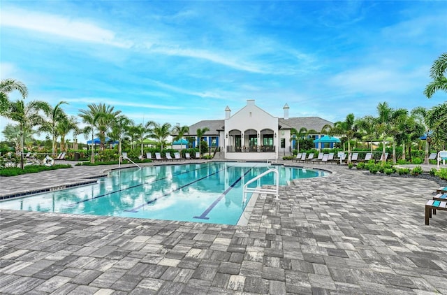 pool with a patio