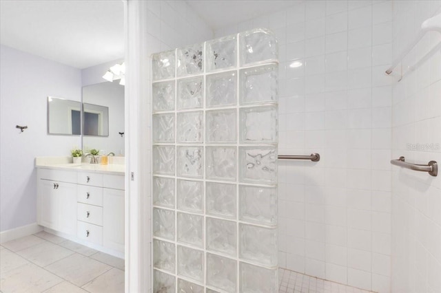 full bathroom with vanity and walk in shower