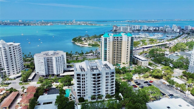 401 S Palm Ave Unit 801, Sarasota, FL 34236 - drone / aerial view with a water view and a view of city