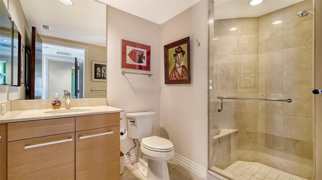 401 S Palm Ave Unit 801, Sarasota, FL 34236 - full bath with vanity, toilet, tile patterned floors, visible vents, and a stall shower