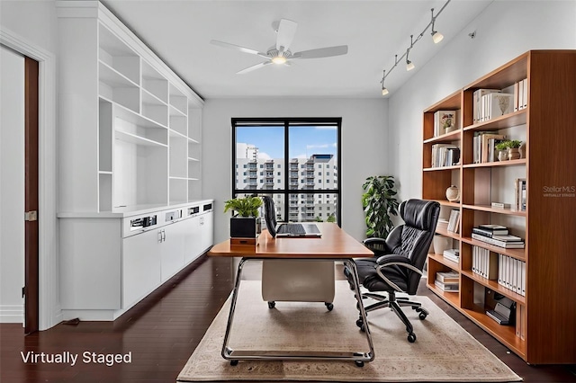 401 S Palm Ave Unit 801, Sarasota, FL 34236 - office area featuring a ceiling fan and dark wood-type flooring