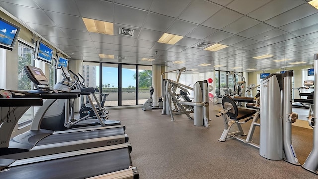 401 S Palm Ave Unit 801, Sarasota, FL 34236 - exercise room featuring a paneled ceiling