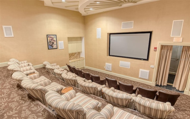 cinema with recessed lighting, carpet, and baseboards