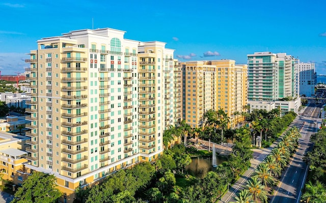 view of building exterior with a city view