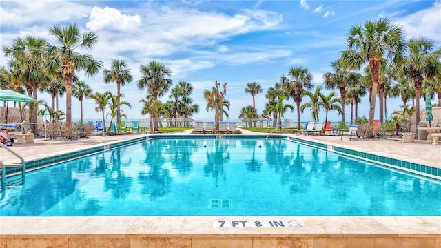 view of pool with a patio and fence