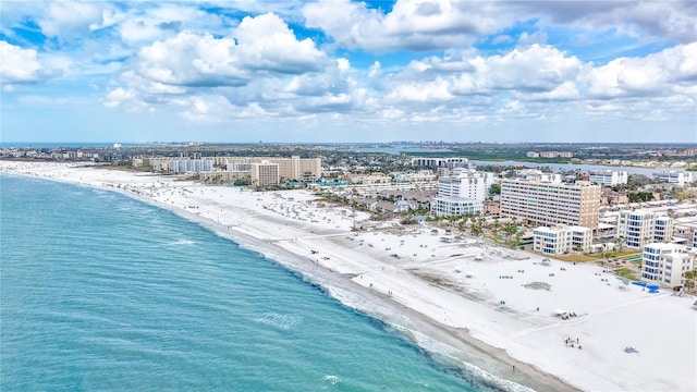 aerial view with a view of city, a beach view, and a water view