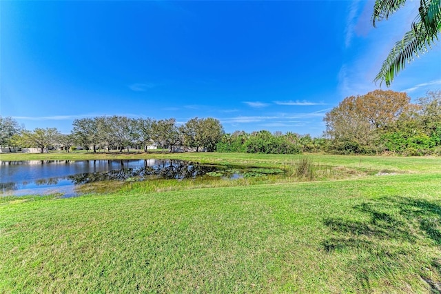 view of yard with a water view