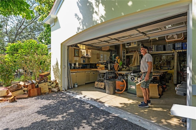 exterior space with a garage