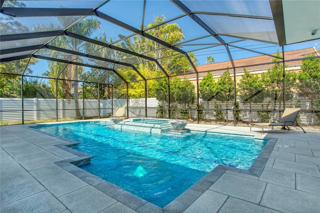 5103 Windward Ave, Sarasota, FL 34242 - view of swimming pool with a pool with connected hot tub, a patio, a fenced backyard, and a lanai