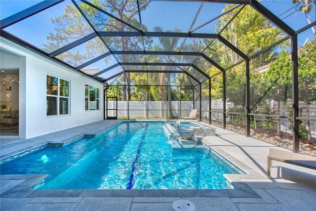 5103 Windward Ave, Sarasota, FL 34242 - view of swimming pool with a patio area, a fenced backyard, an in-ground hot tub, and a lanai