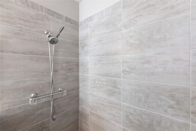 interior details featuring a tile shower