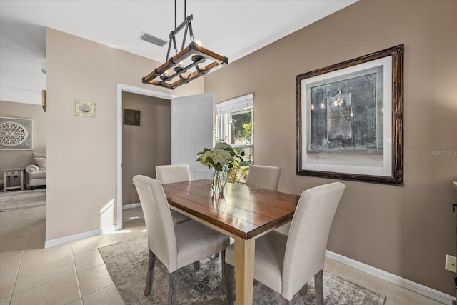 dining room with baseboards, visible vents, and light tile patterned flooring