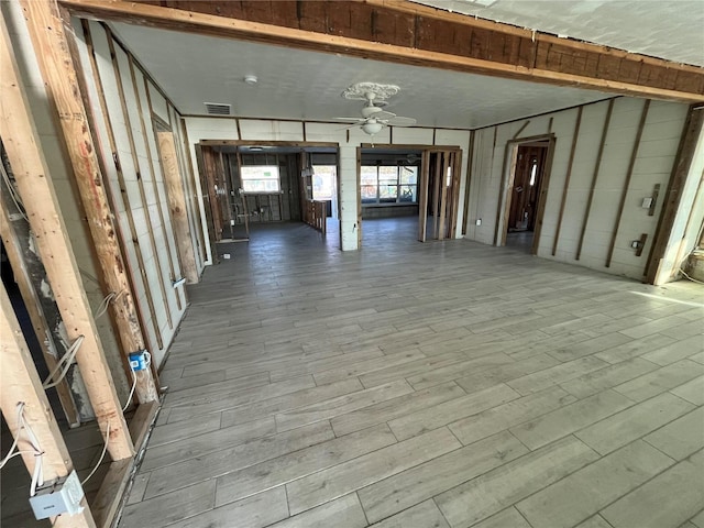 garage with a ceiling fan and visible vents