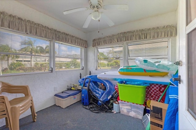 sunroom featuring a ceiling fan