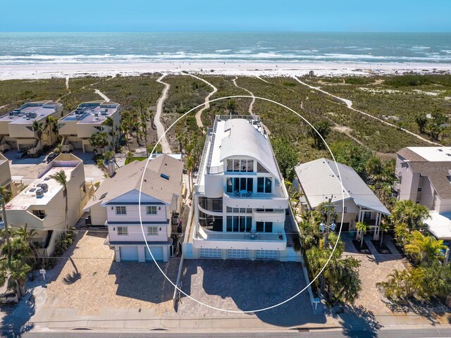 534 Beach Rd, Sarasota, FL 34242 - bird's eye view with a residential view, a view of the beach, and a water view