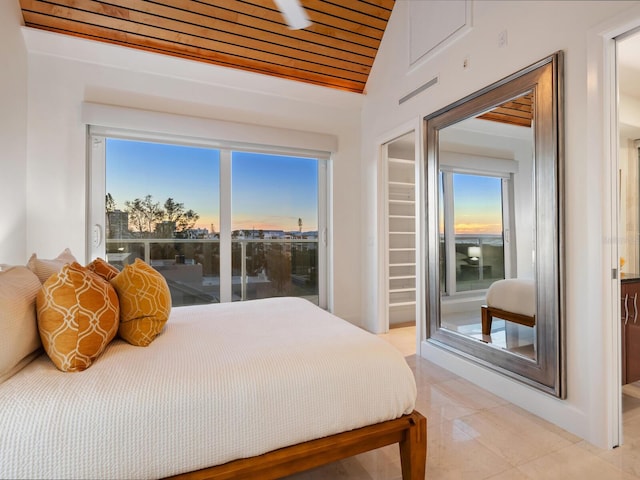 534 Beach Rd, Sarasota, FL 34242 - bedroom featuring wooden ceiling, lofted ceiling, and access to outside