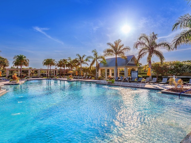 pool with a patio