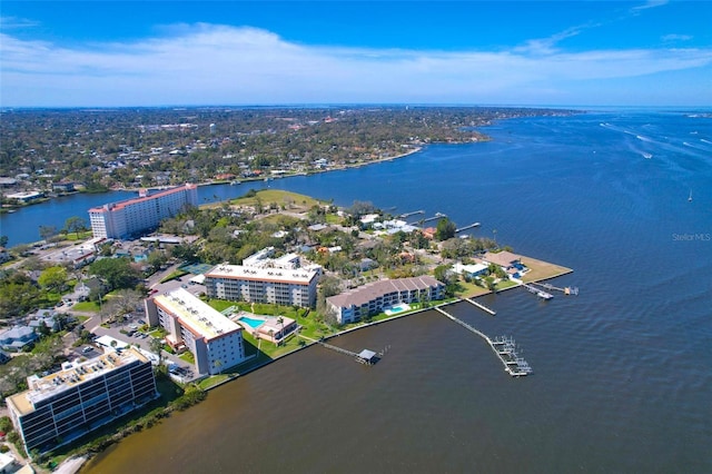 bird's eye view featuring a water view