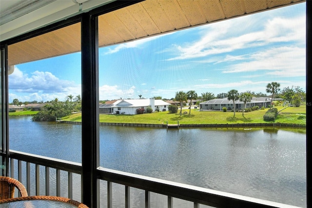 view of water feature with a residential view