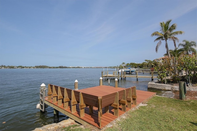 view of dock with a water view and boat lift