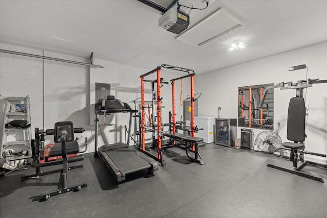 workout area featuring attic access