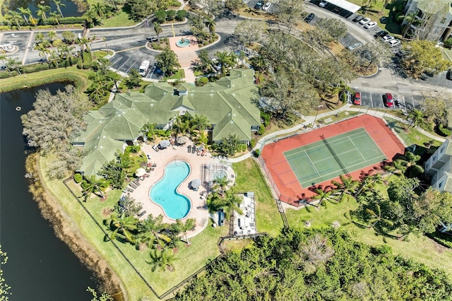 bird's eye view featuring a water view