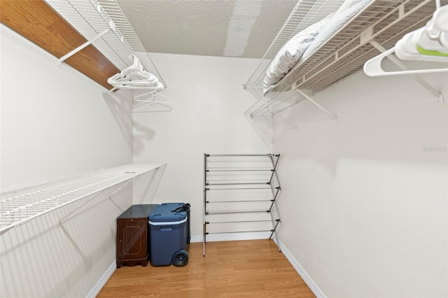 walk in closet with wood finished floors