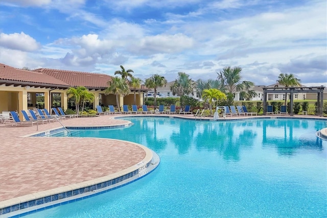 pool with a patio