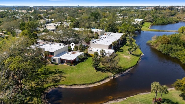 drone / aerial view featuring a water view