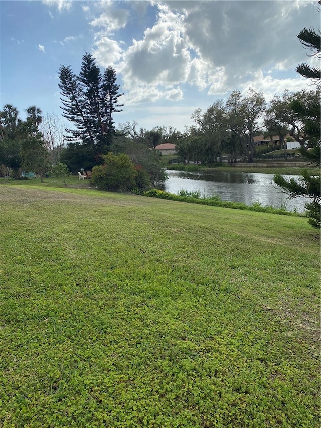 view of yard with a water view