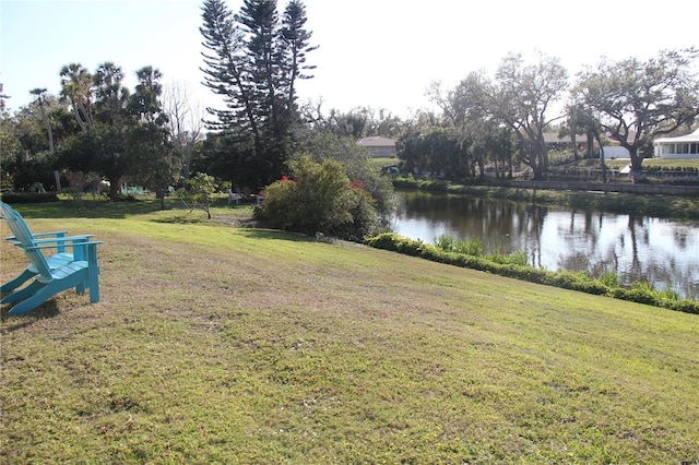 view of yard with a water view