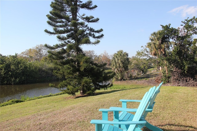 view of yard with a water view