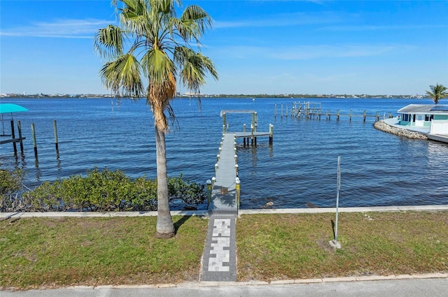 view of dock with a water view