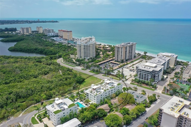 aerial view with a water view and a city view