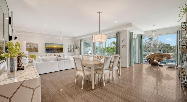 dining space with recessed lighting