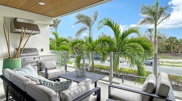 balcony featuring a grill and an outdoor hangout area