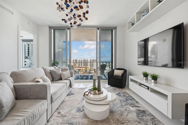 living room with expansive windows