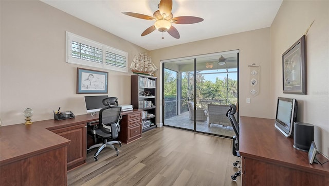 6621 The Masters Ave, Lakewood Ranch, FL 34202 - office area featuring ceiling fan and light wood-style floors