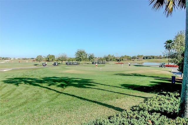 6621 The Masters Ave, Lakewood Ranch, FL 34202 - view of community with a putting area, golf course view, a lawn, and a water view