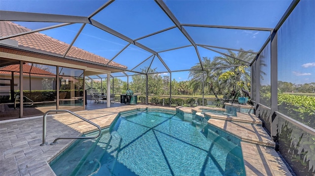 6621 The Masters Ave, Lakewood Ranch, FL 34202 - view of pool with a pool with connected hot tub, a patio area, and a lanai