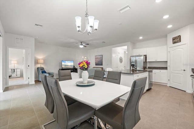 dining area with recessed lighting, visible vents, and light tile patterned floors