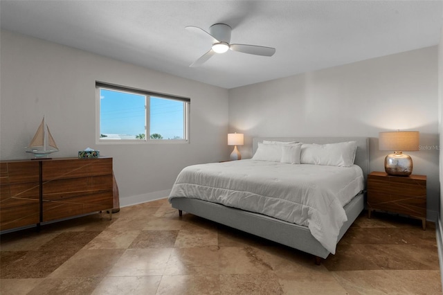 bedroom featuring ceiling fan and baseboards