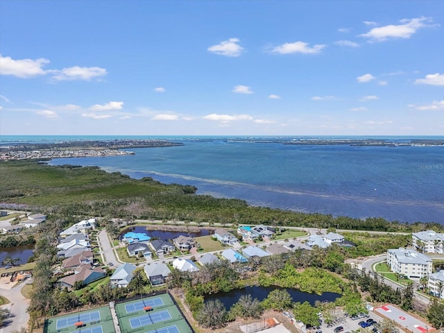 aerial view with a water view