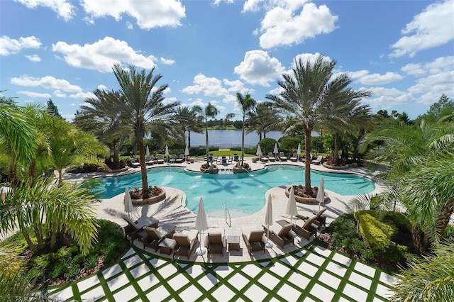 pool with a patio