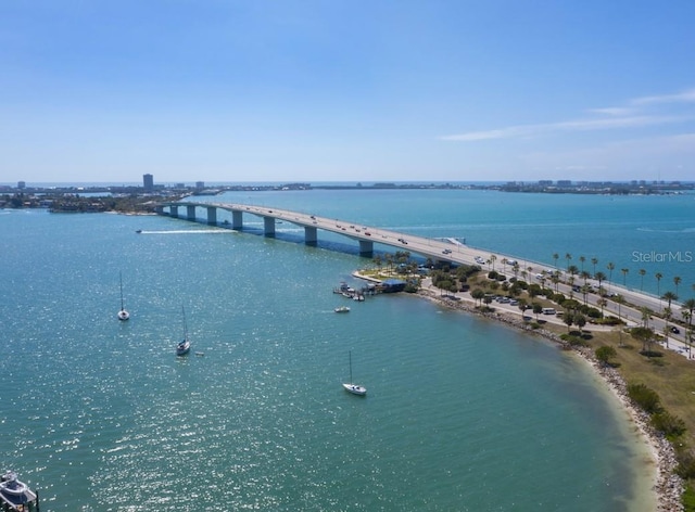 bird's eye view featuring a water view