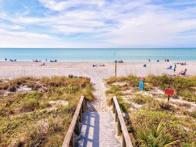 property view of water featuring a view of the beach