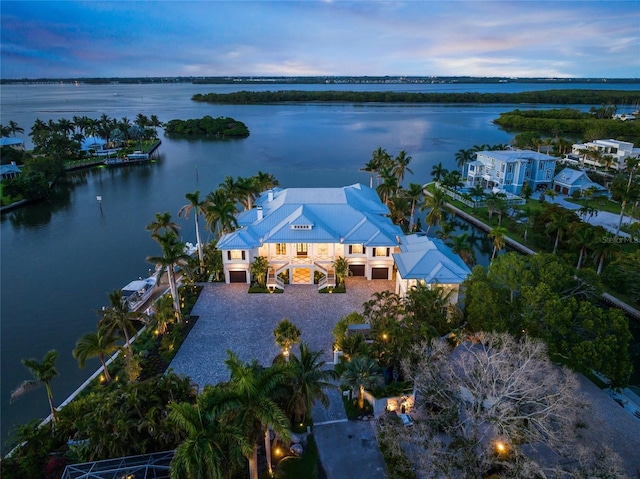 aerial view with a water view