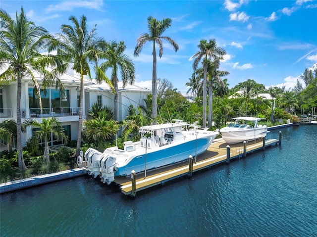 view of dock with a water view